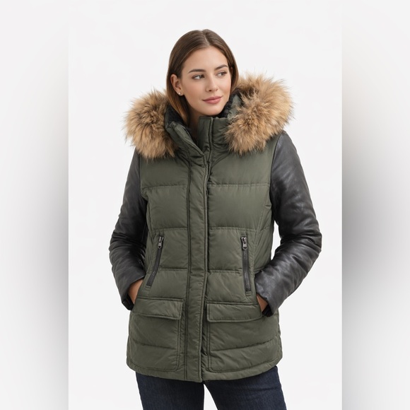Mackage Jackets & Blazers - Mackage Olive Fur Hood Leather Sleeve Down Jacket. Size XS